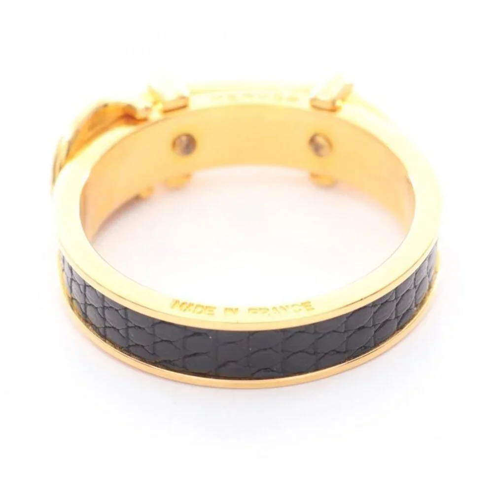 ★SOLD★ Hermes Scarf Ring Leather Gold Black - Picture 2 of 4
